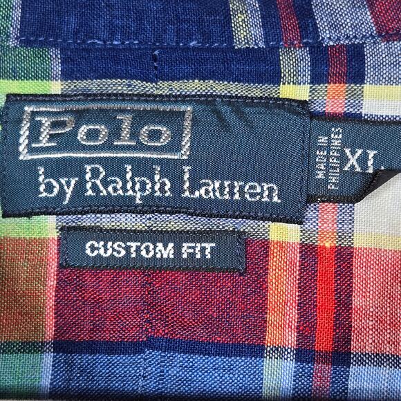 Ralph Lauren Polo Linen Shirt Mens Extra Large Custom Fit Button Up Multi Plaid - Picture 5 of 12